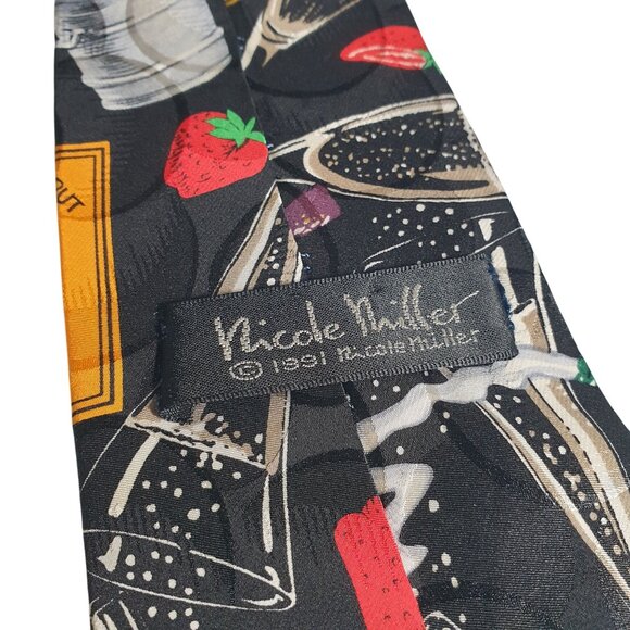 Nicole Miller 1991 Print Necktie Champagne Strawberries Silk Bartender Server - Picture 4 of 5
